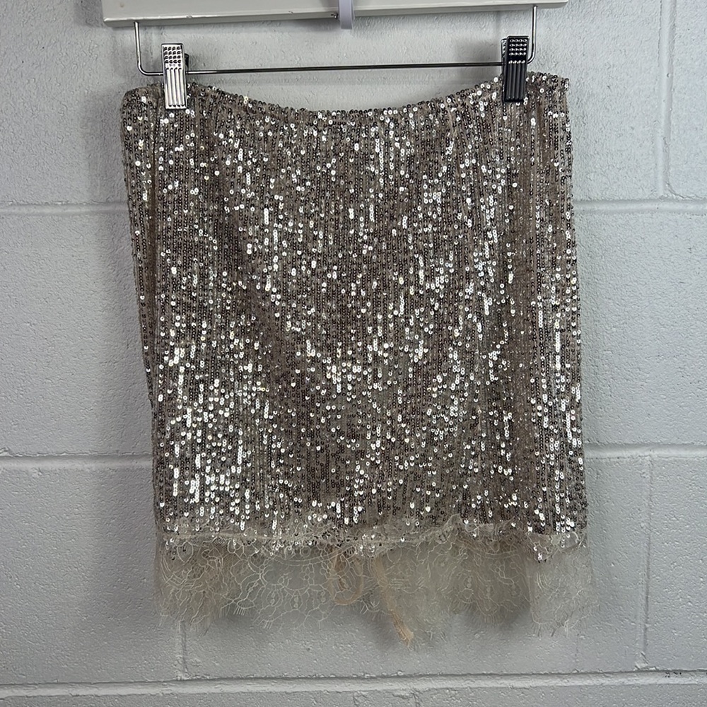 New Free People Gold Rush Half-Slip Miniskirt Sz L Sequins Mini lace up sexy - Picture 6 of 8